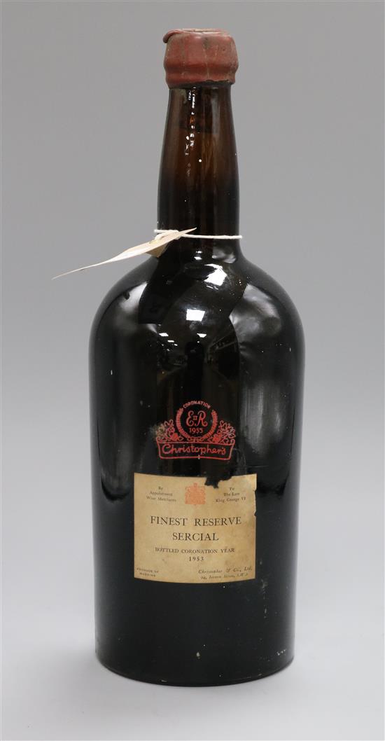 A magnum of Christopher & Co. Ltd Coronation 1953 Finest Reserve Sercial
